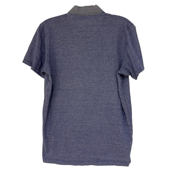 TED BAKER - Men’s Polo - Blue with Patterned Collar - Size 2 (Small) - Picture 2 of 6